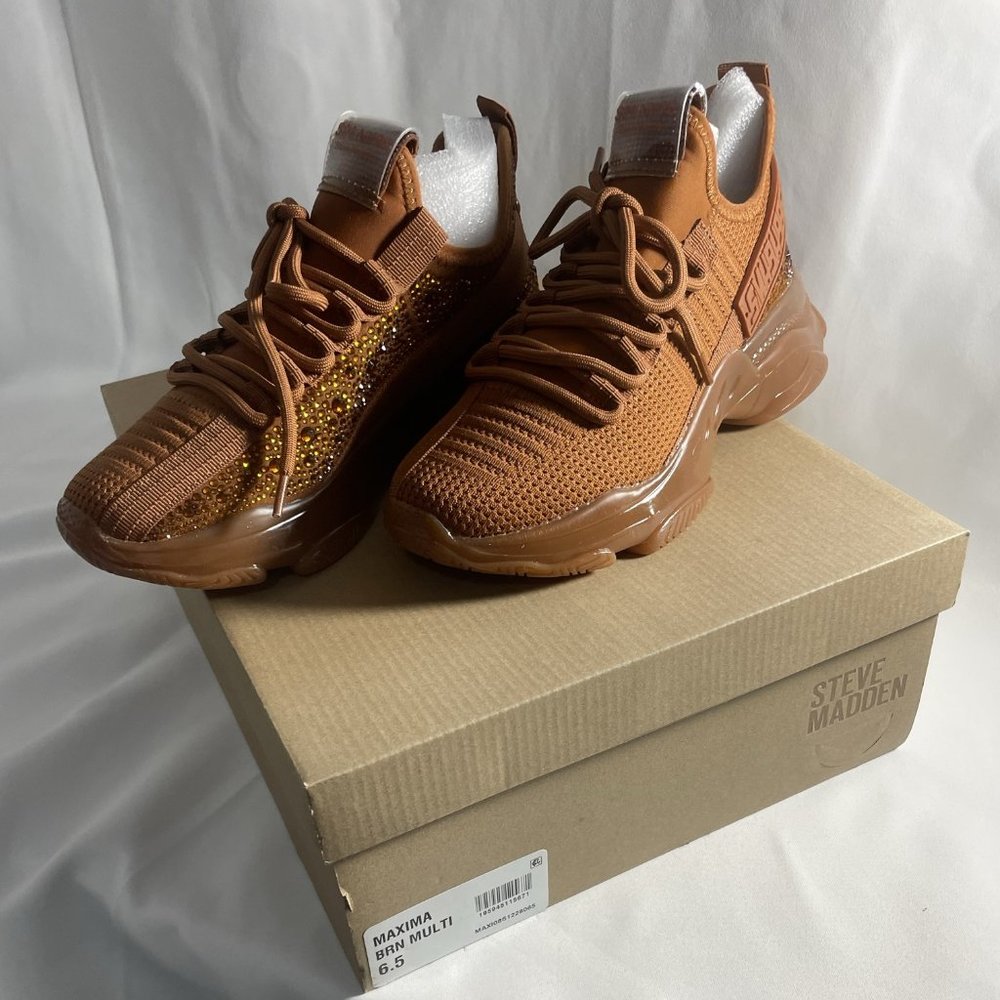 Steve Madden Women's Brown Maxima Rhinestone Bling Sneakers US size 6.5